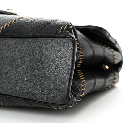 Chanel Calfskin Iridescent Snakeskin Patchwork Chevron Medium Flap Black Silver 10 of 12