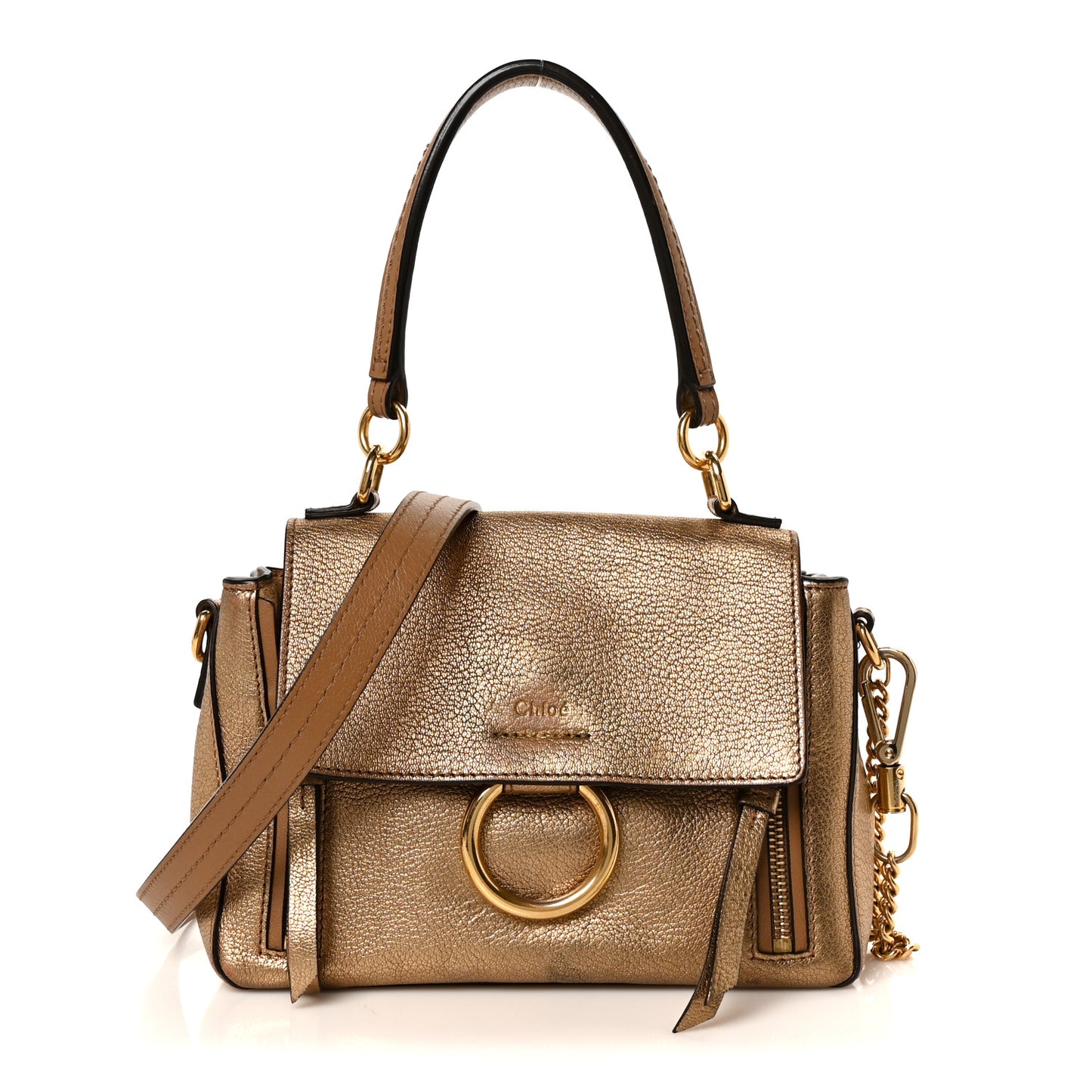 Metallic Calfskin Mini Faye Day Shoulder Bag Gold