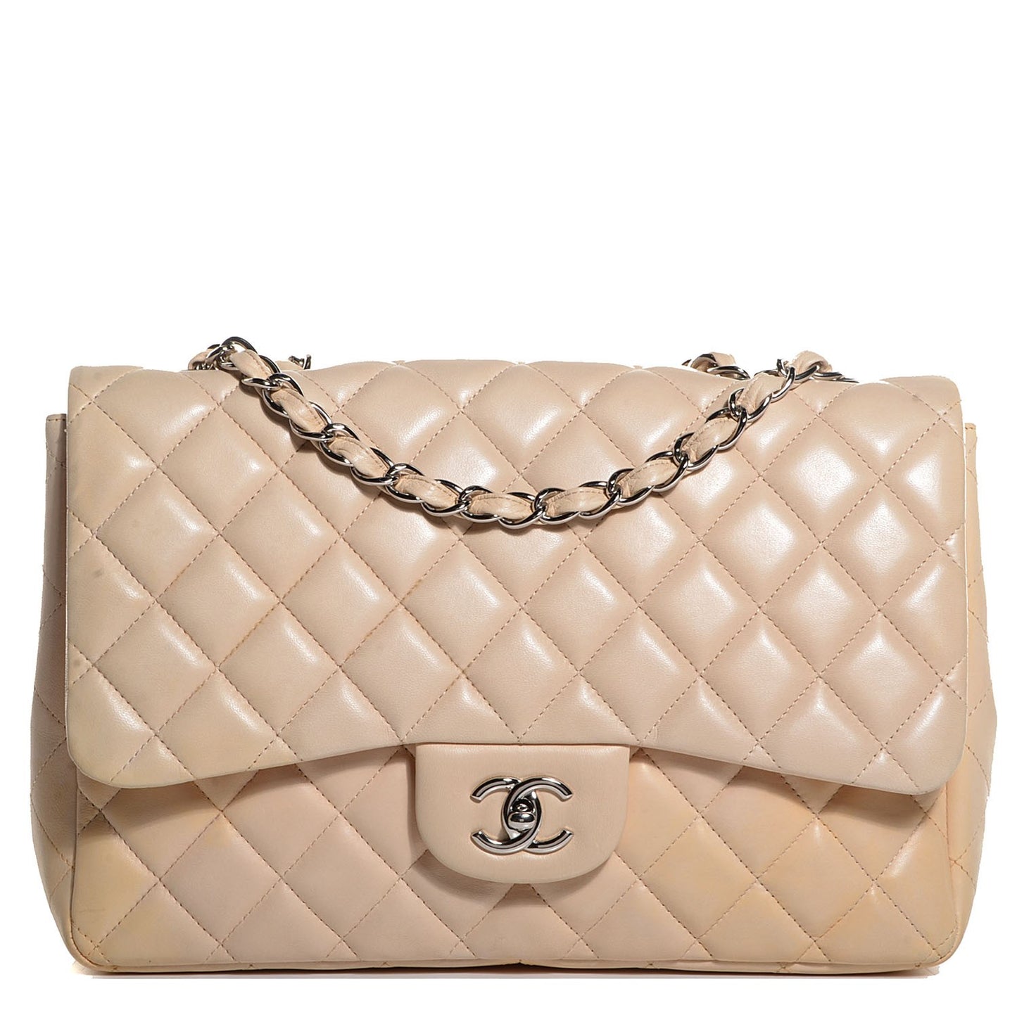 Lambskin Quilted Jumbo Single Flap Beige Clair