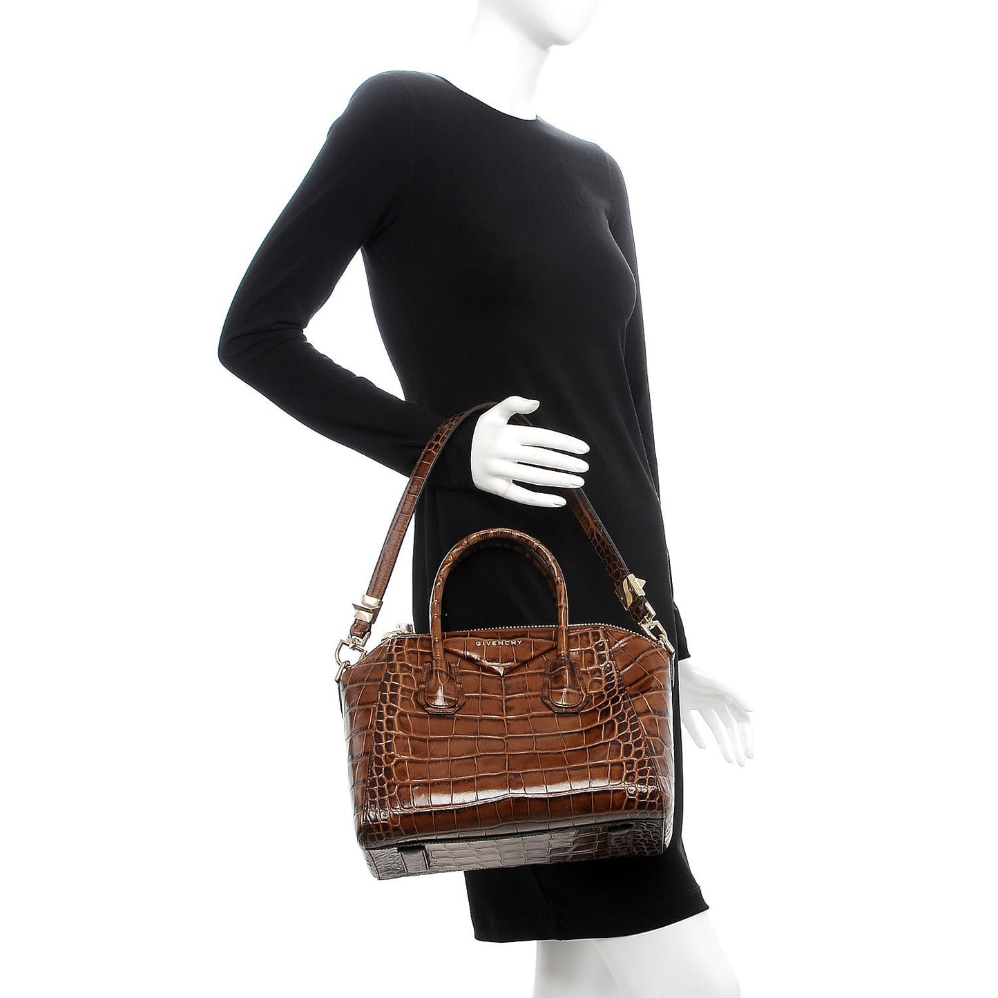 Calfskin Crocodile Embossed Small Antigona Brown