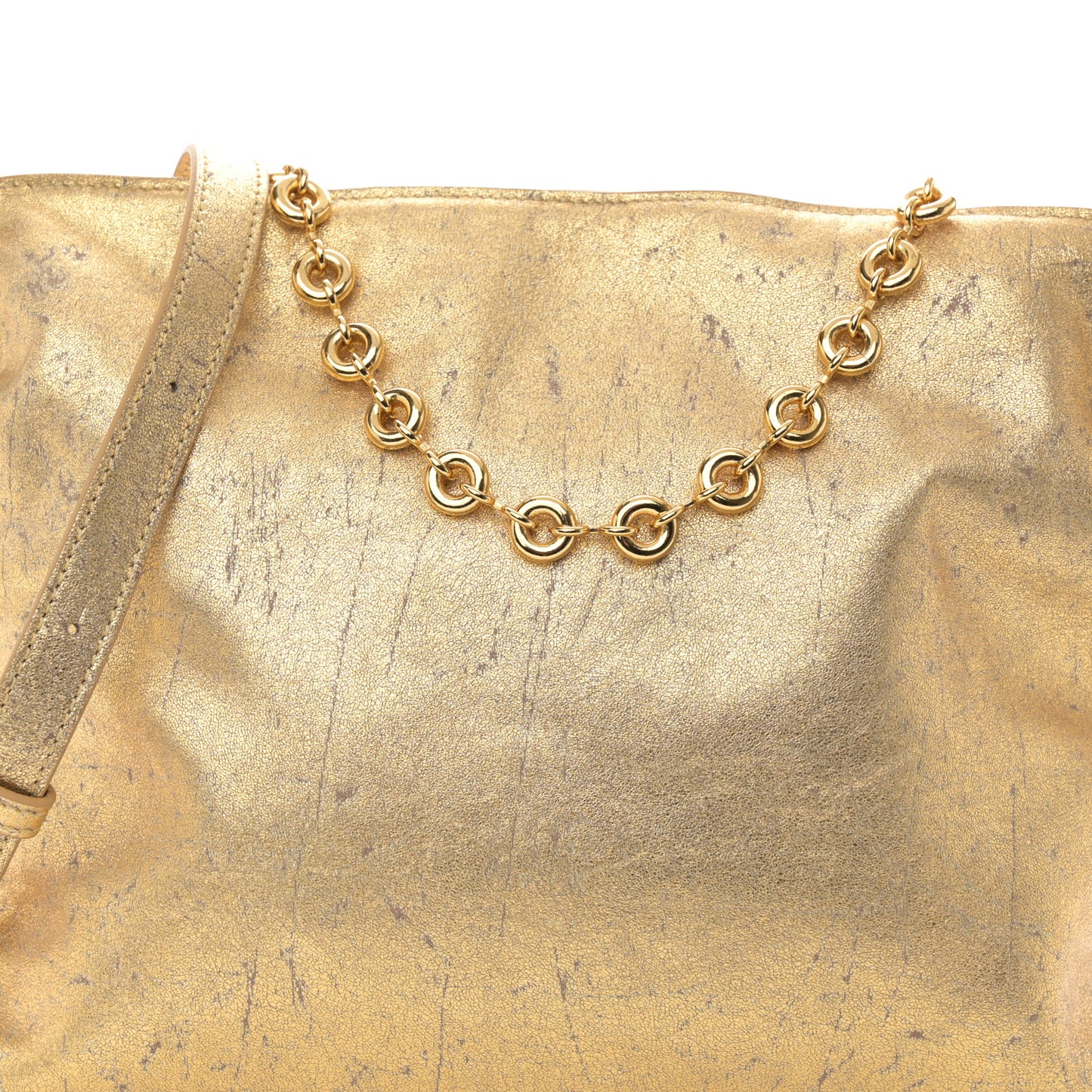 Metallic Lambskin Medium Chain Flamenco Knot Clutch Gold