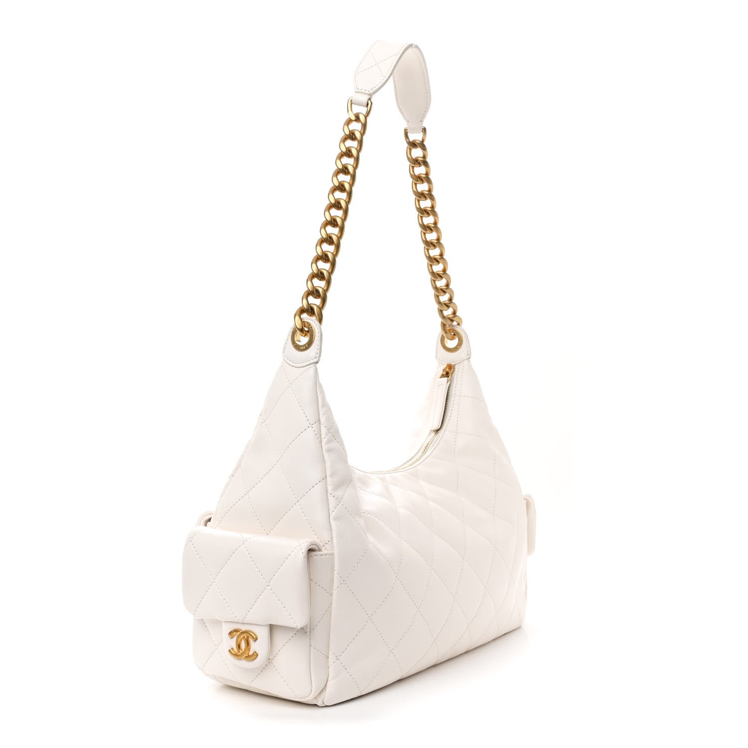 CHANEL ホワイトベージュ キルティングバッグ Chanel Tweed Calfskin Quilted Small Gabrielle Hobo Beige Ivory