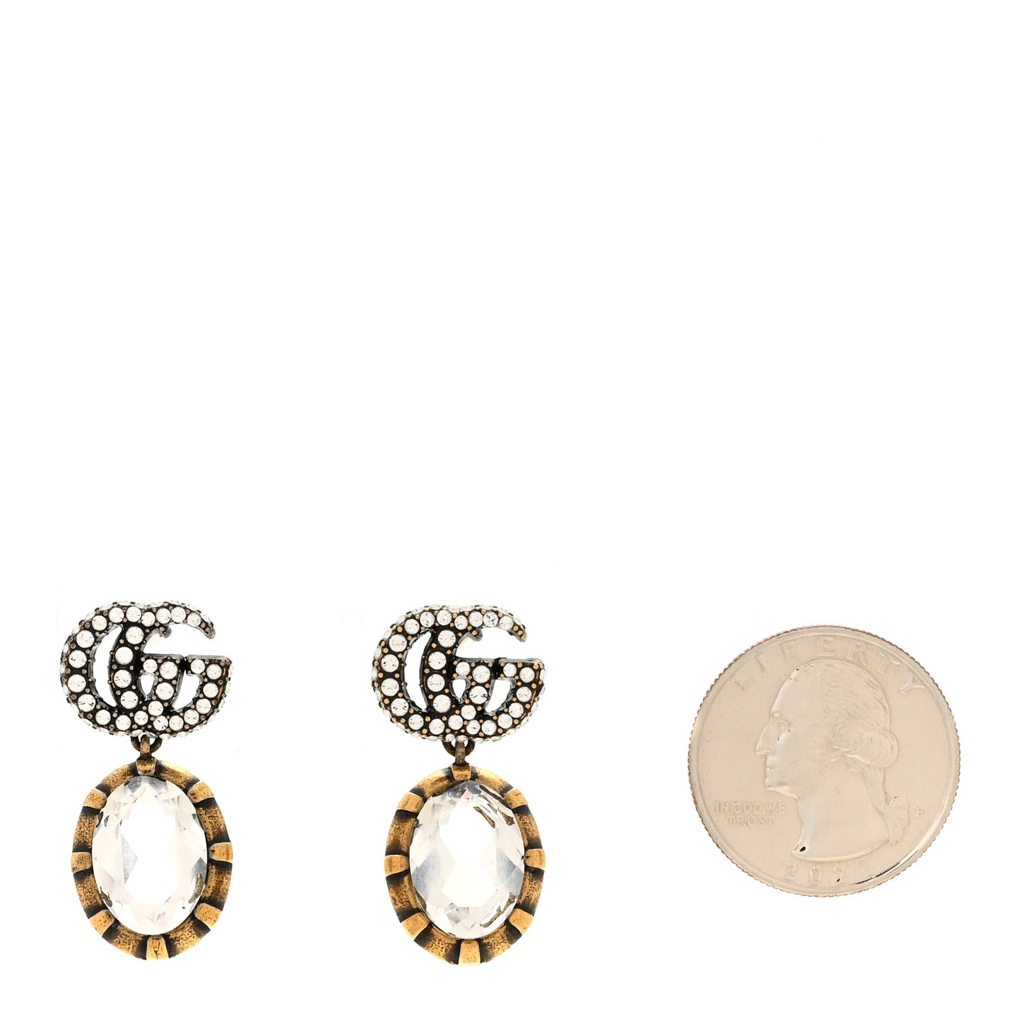 Metal Crystal Double G Drop Earrings Aged Gold
