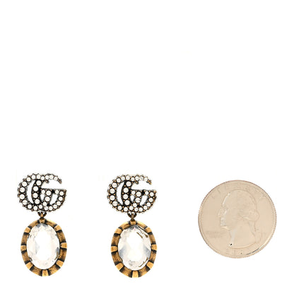 Gucci Metal Crystal Double G Drop Earrings Aged Gold 2 of 4