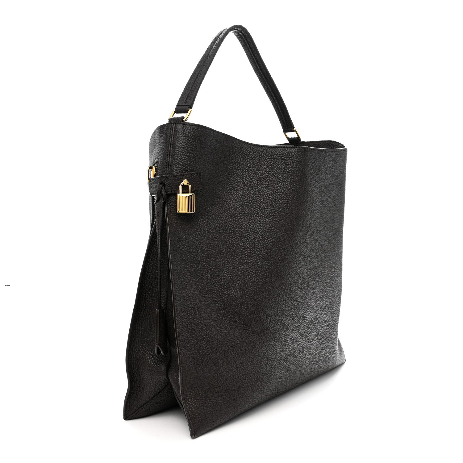 Tom Ford Pebbled Calfskin Large Alix Padlock Zip Hobo Bag Dark Brown 4 of 13