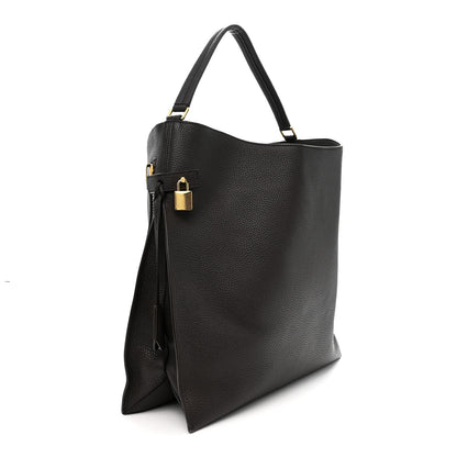Tom Ford Pebbled Calfskin Large Alix Padlock Zip Hobo Bag Dark Brown 4 of 13
