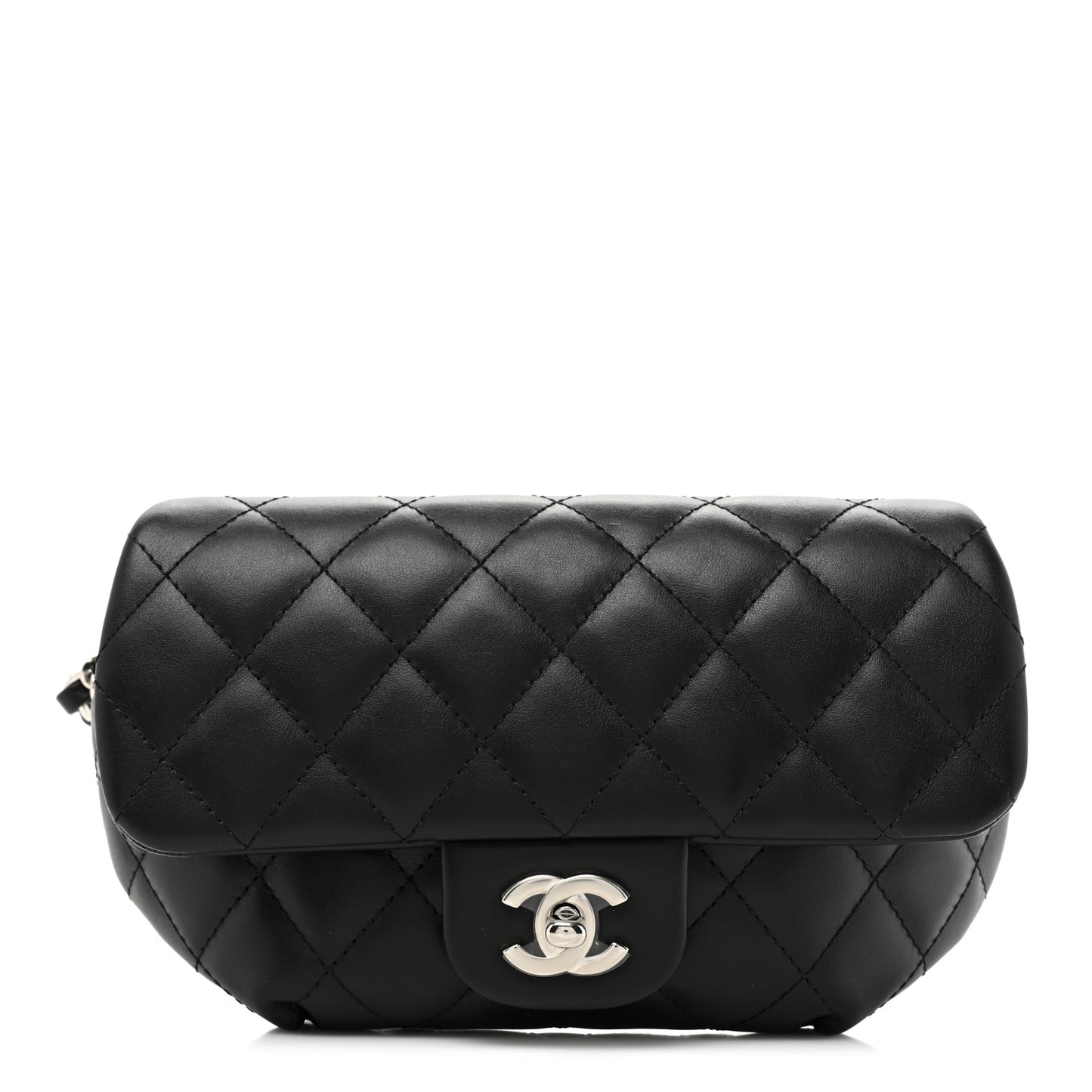 Calfskin Quilted CC Uniform Flap Belt Bag Black