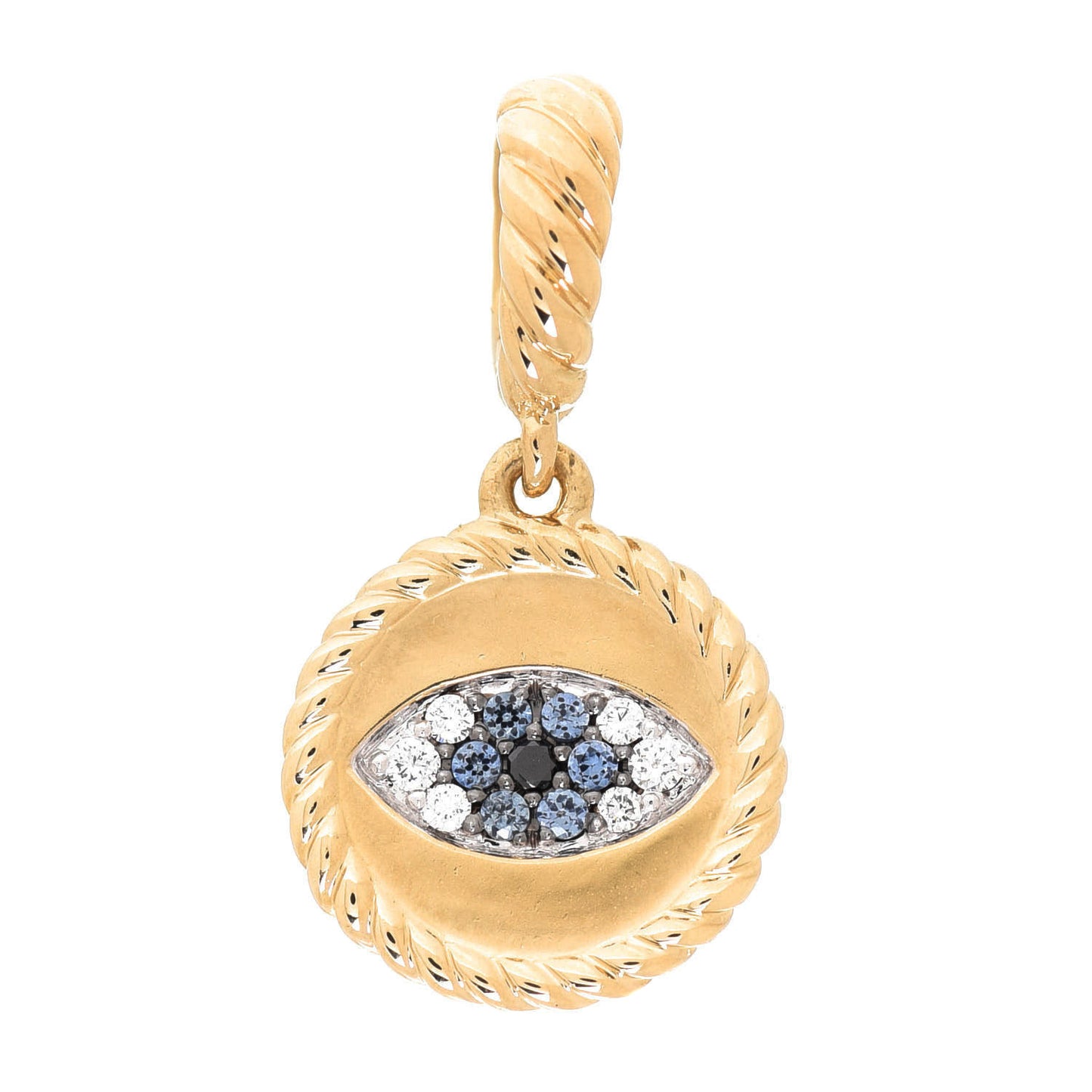18K Yellow Gold Blue Sapphire Diamond Evil Eye Pendant