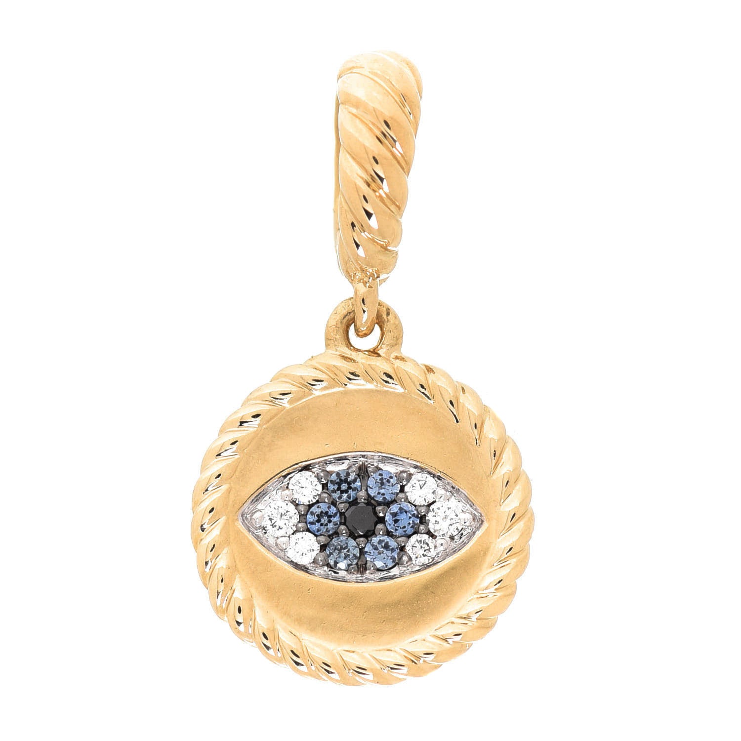 David Yurman 18K Yellow Gold Blue Sapphire Diamond Evil Eye Pendant 1 of 3