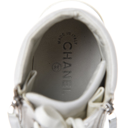 Chanel Calfskin Mens High Top CC Sneakers 43 White 8 of 14