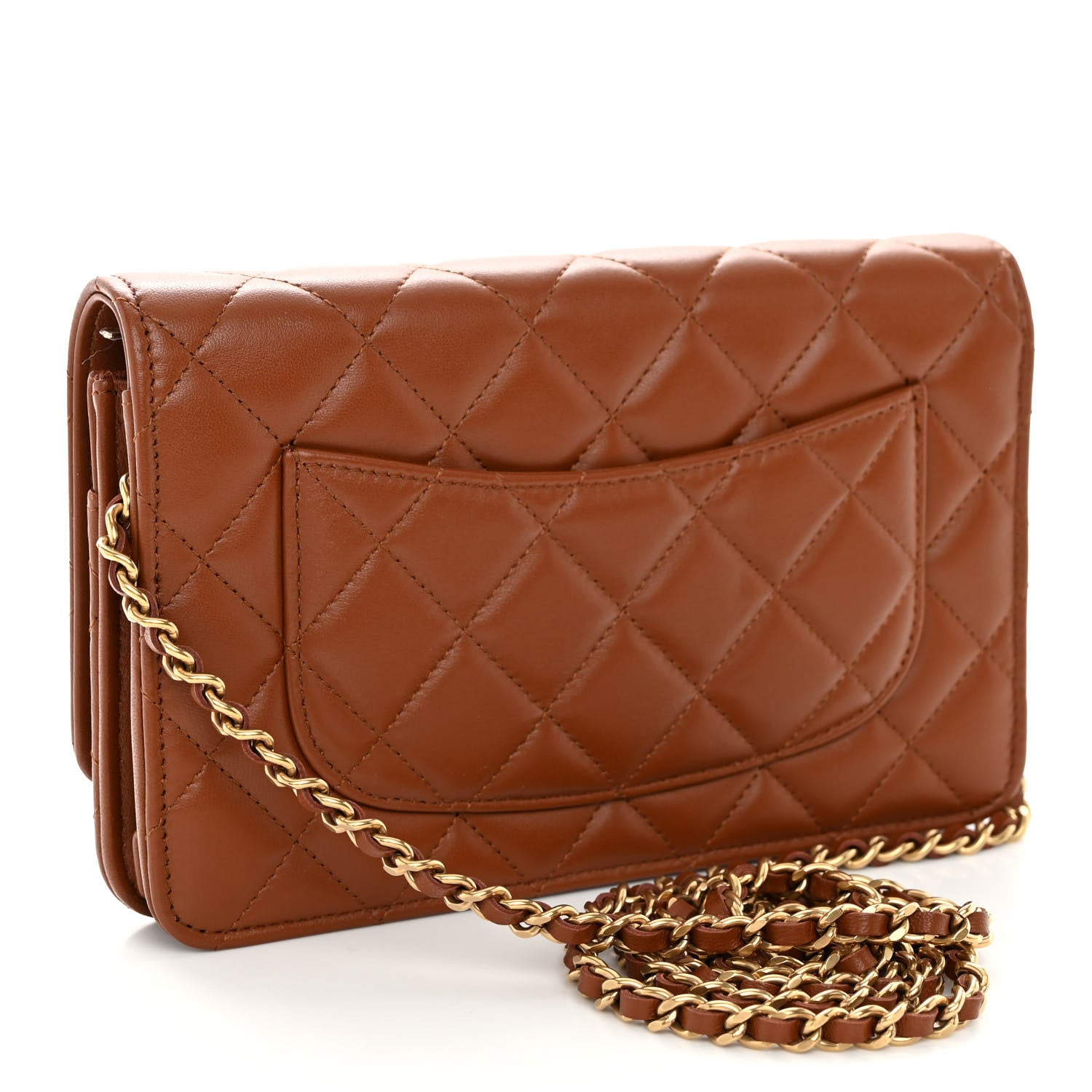 Chanel Lambskin Quilted Studded CC Wallet On Chain WOC Light Brown 3 of 12