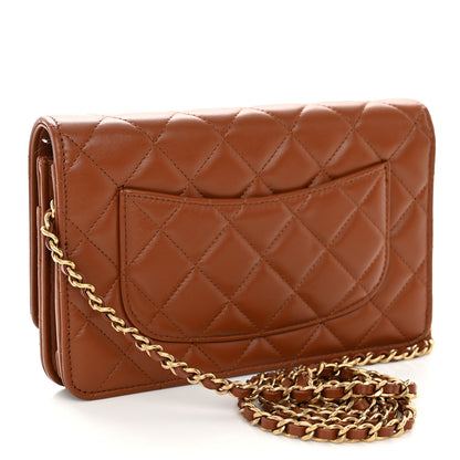 Chanel Lambskin Quilted Studded CC Wallet On Chain WOC Light Brown 3 of 12