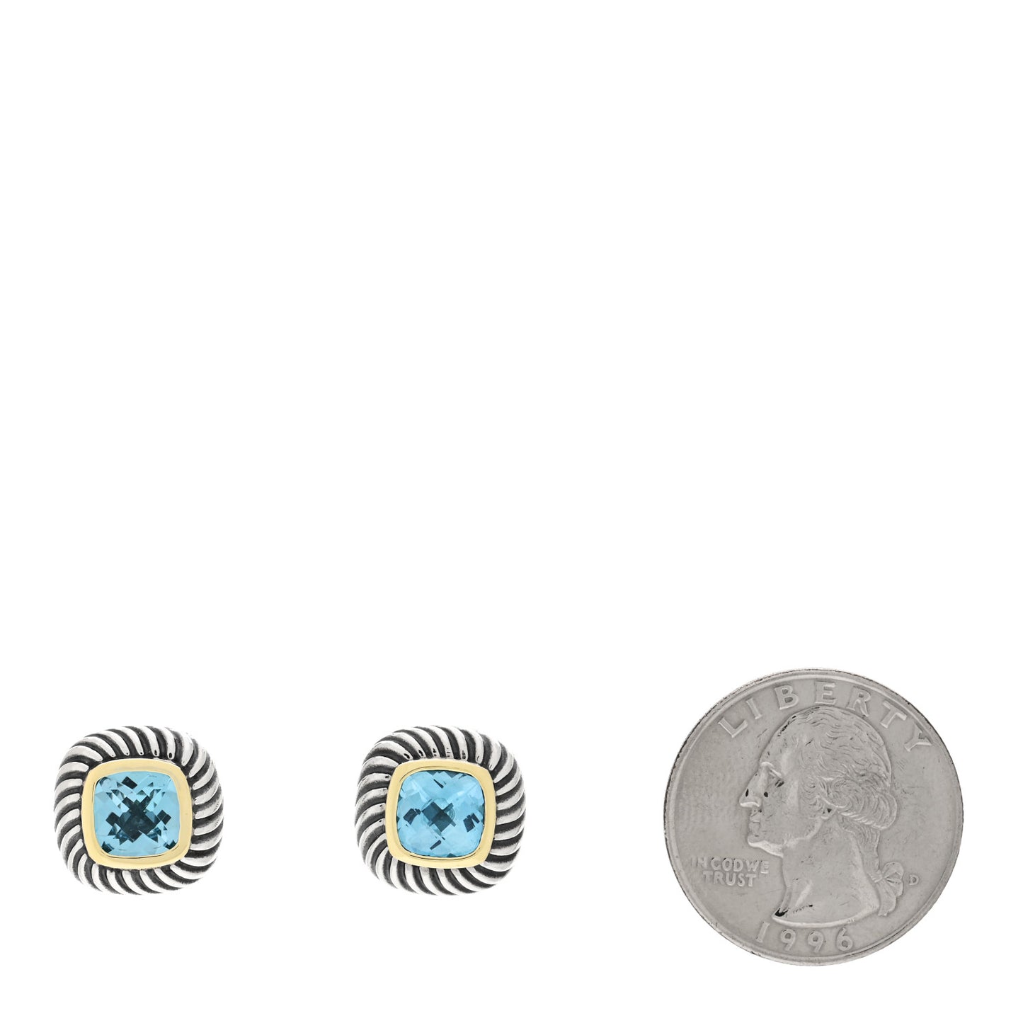 Sterling Silver 14K Yellow Gold Blue Topaz 7mm Albion Earrings