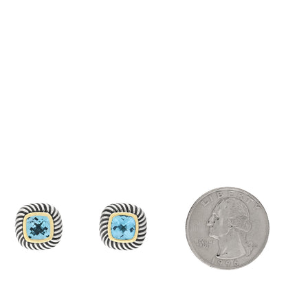 David Yurman Sterling Silver 14K Yellow Gold Blue Topaz 7mm Albion Earrings 2 of 4