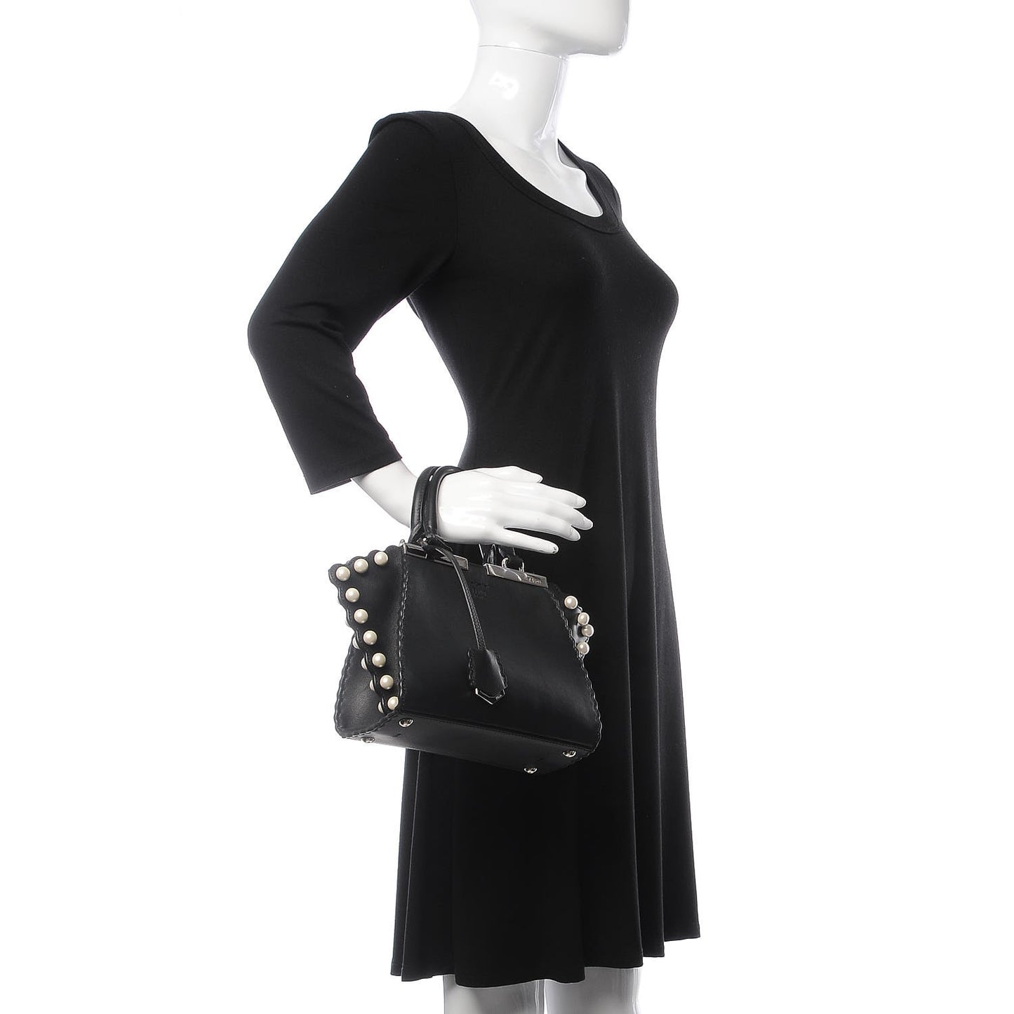 Vitello Pearl Embellished Mini 3Jours Tote Black
