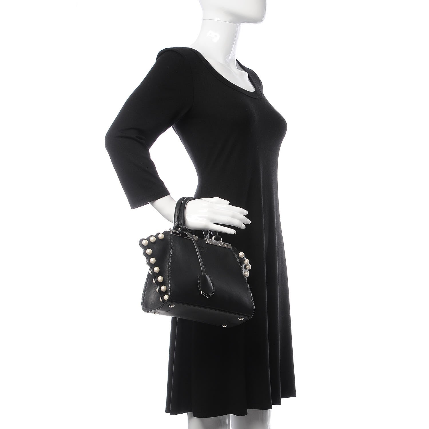 Fendi Vitello Pearl Embellished Mini 3Jours Tote Black 3 of 9