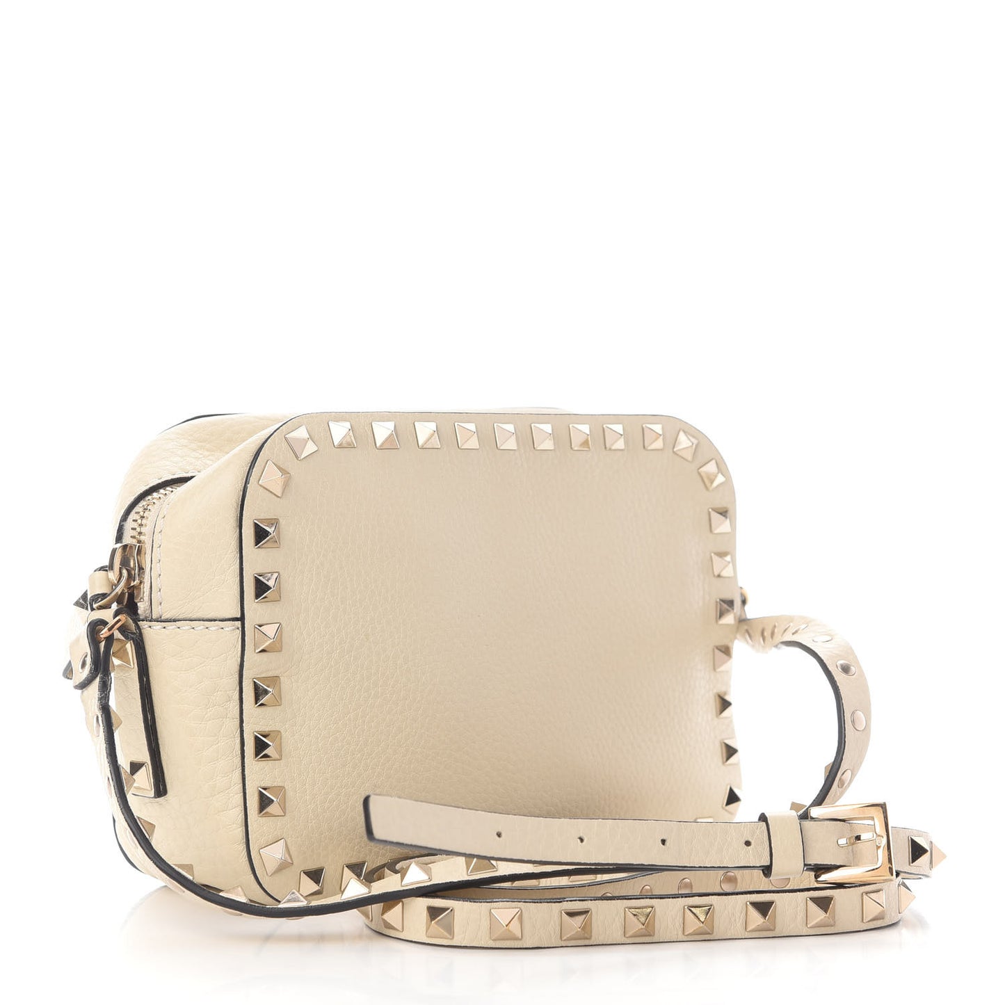 Grained Calfskin Rockstud Camera Crossbody Bag Ivory