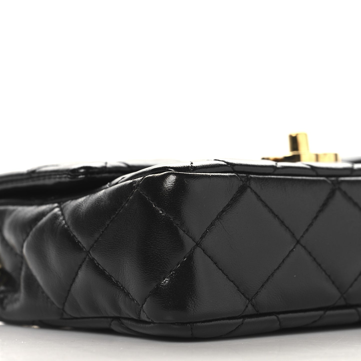 Shiny Lambskin Quilted Golden Links Top Handle Flap Black