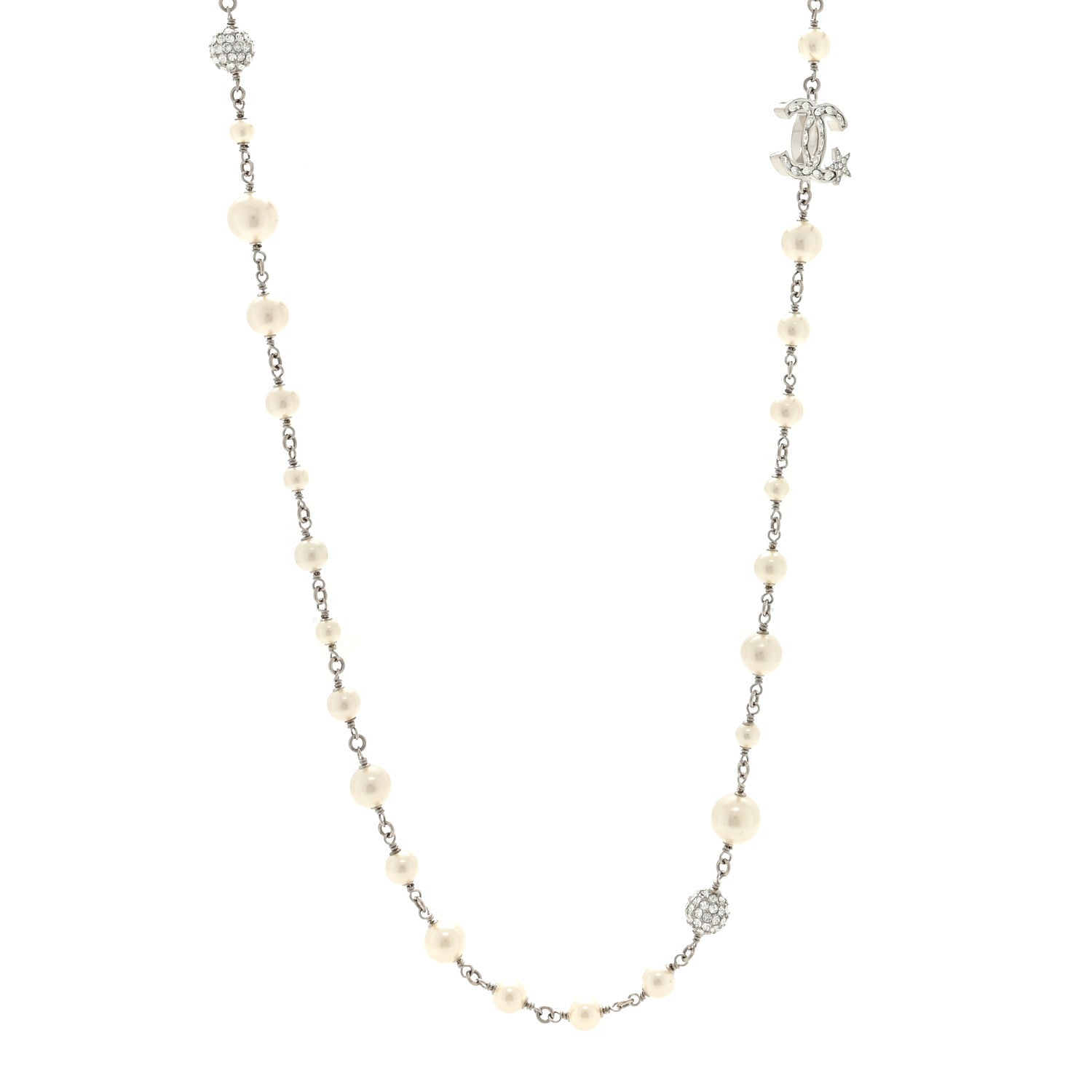 Chanel Pearl Crystal CC Starfall Necklace Silver 1 of 4