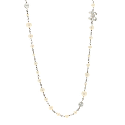Chanel Pearl Crystal CC Starfall Necklace Silver 1 of 4