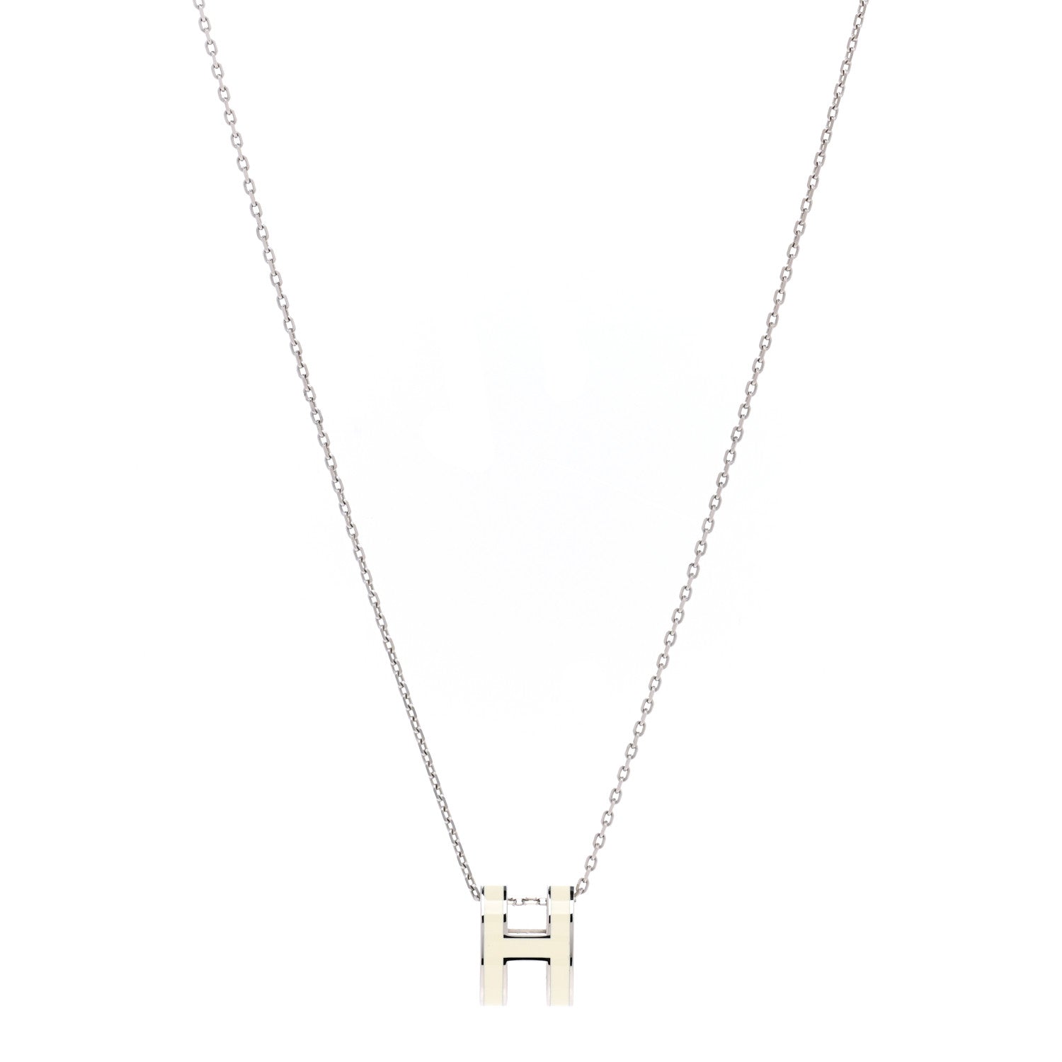 Hermes Lacquered Palladium Pop H Pendant Necklace White 1 of 8