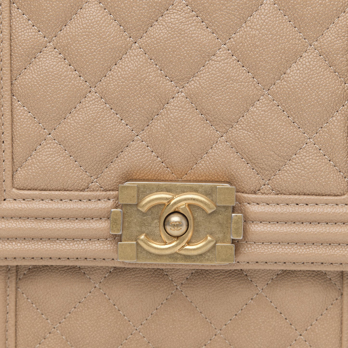 Caviar Quilted North South Boy Flap Beige