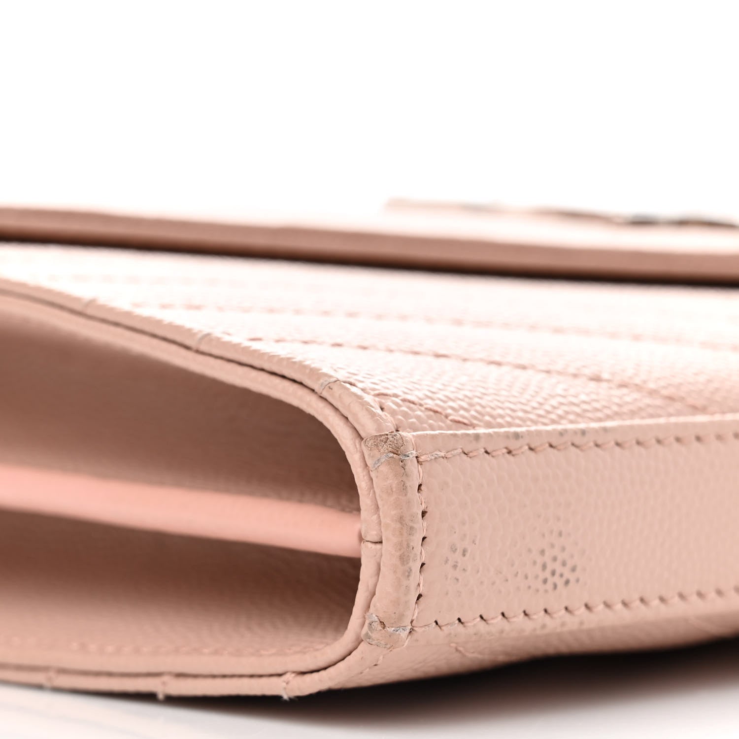 Saint Laurent Grain De Poudre Matelasse Chevron Cassandre Chain Wallet Pale Pink 9 of 13