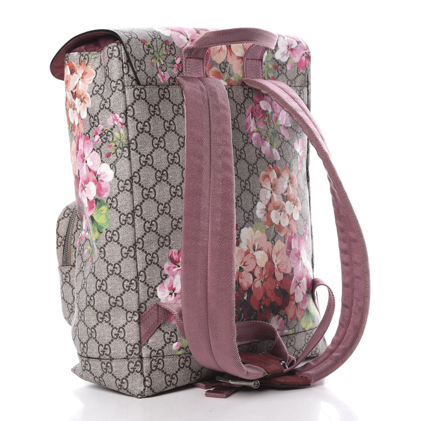GG Supreme Monogram Blooms Medium Single Buckle Backpack Beige Multicolor Dry Rose