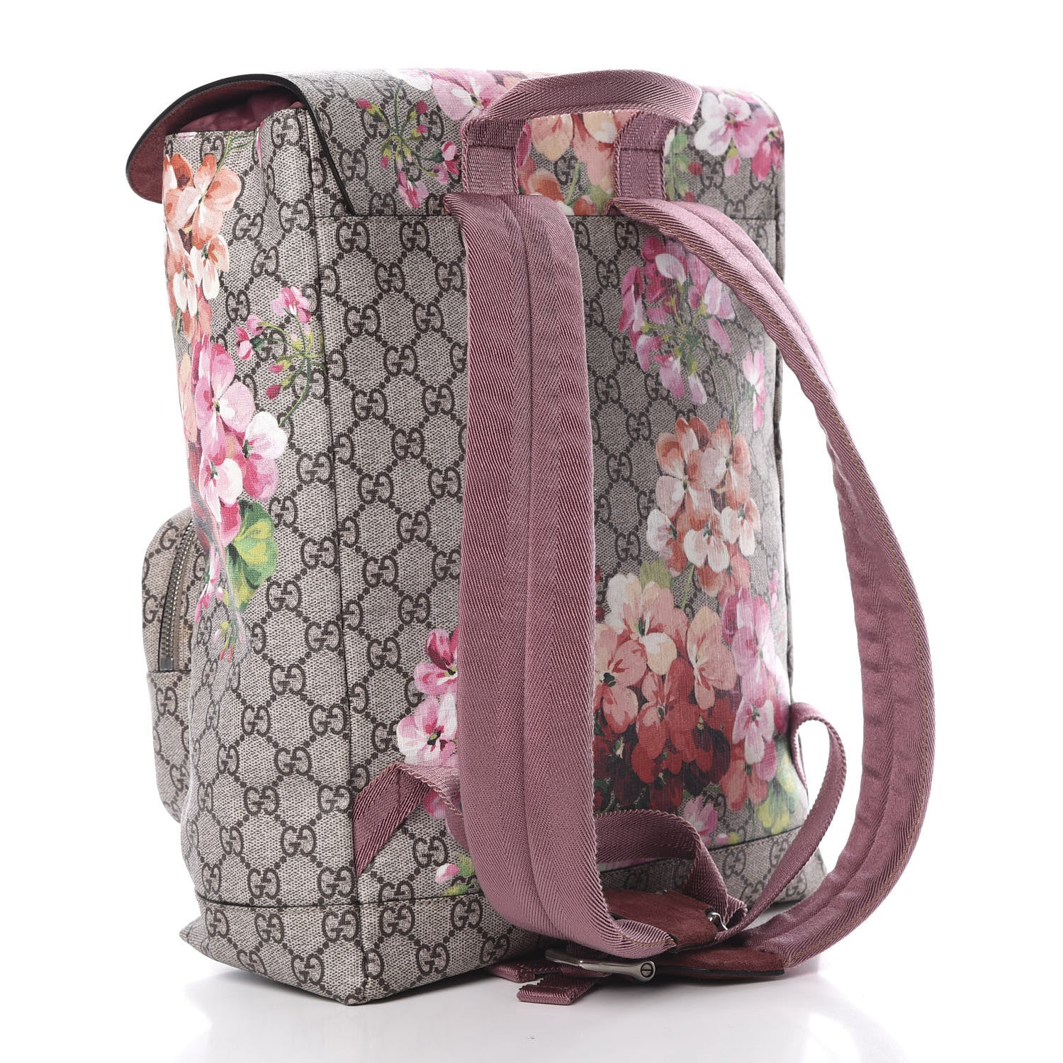 Gucci GG Supreme Monogram Blooms Medium Single Buckle Backpack Beige Multicolor Dry Rose 2 of 9