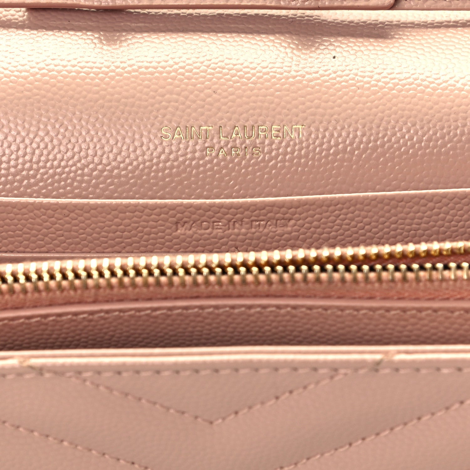 Saint Laurent Grain De Poudre Matelasse Chevron Monogram Chain Wallet Pale Pink 7 of 12