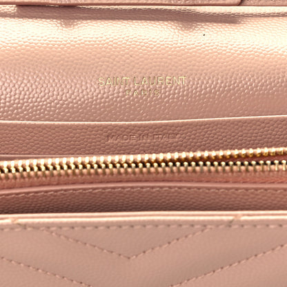 Saint Laurent Grain De Poudre Matelasse Chevron Monogram Chain Wallet Pale Pink 7 of 12