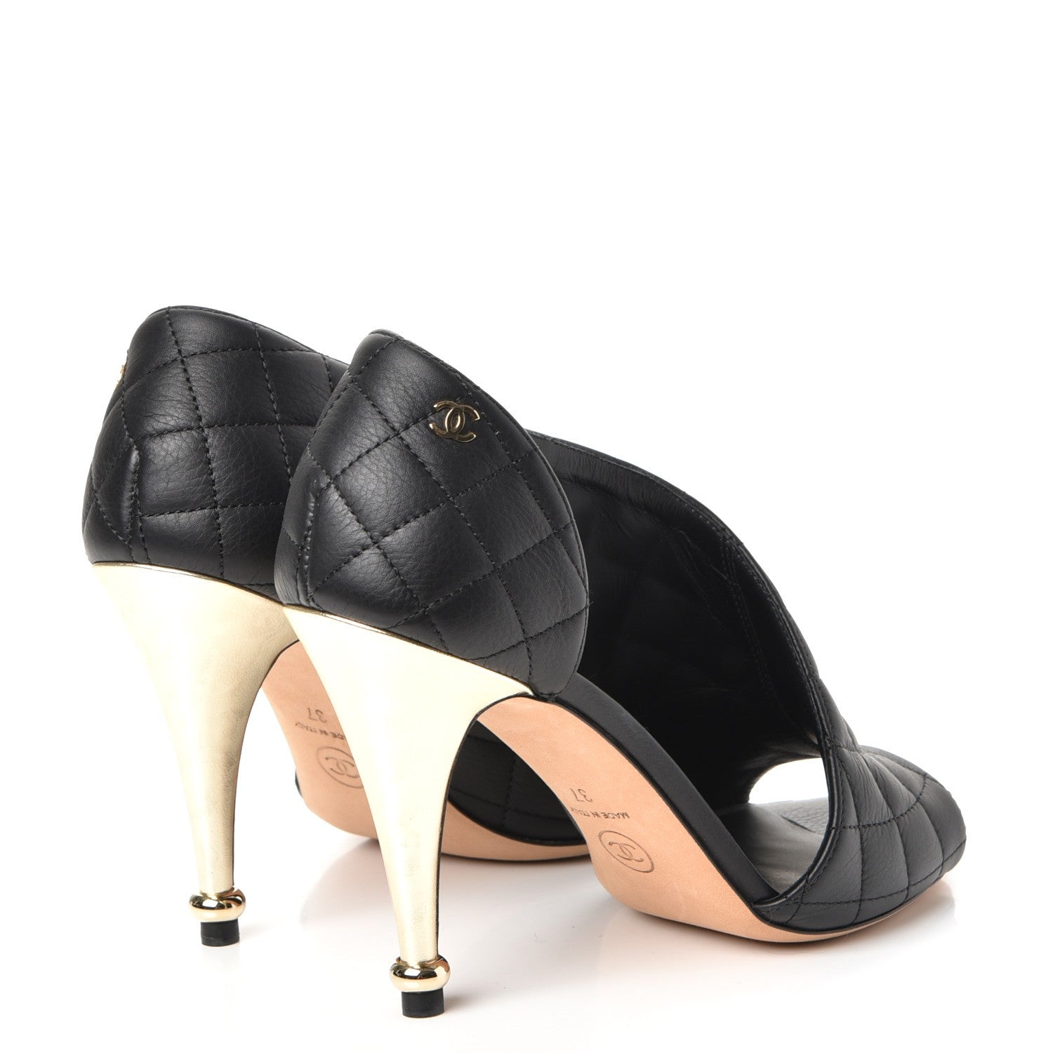 Chanel Calfskin Quilted Peep Toe Pumps 37 Black 4 of 8