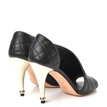 Chanel Calfskin Quilted Peep Toe Pumps 37 Black 4 of 8