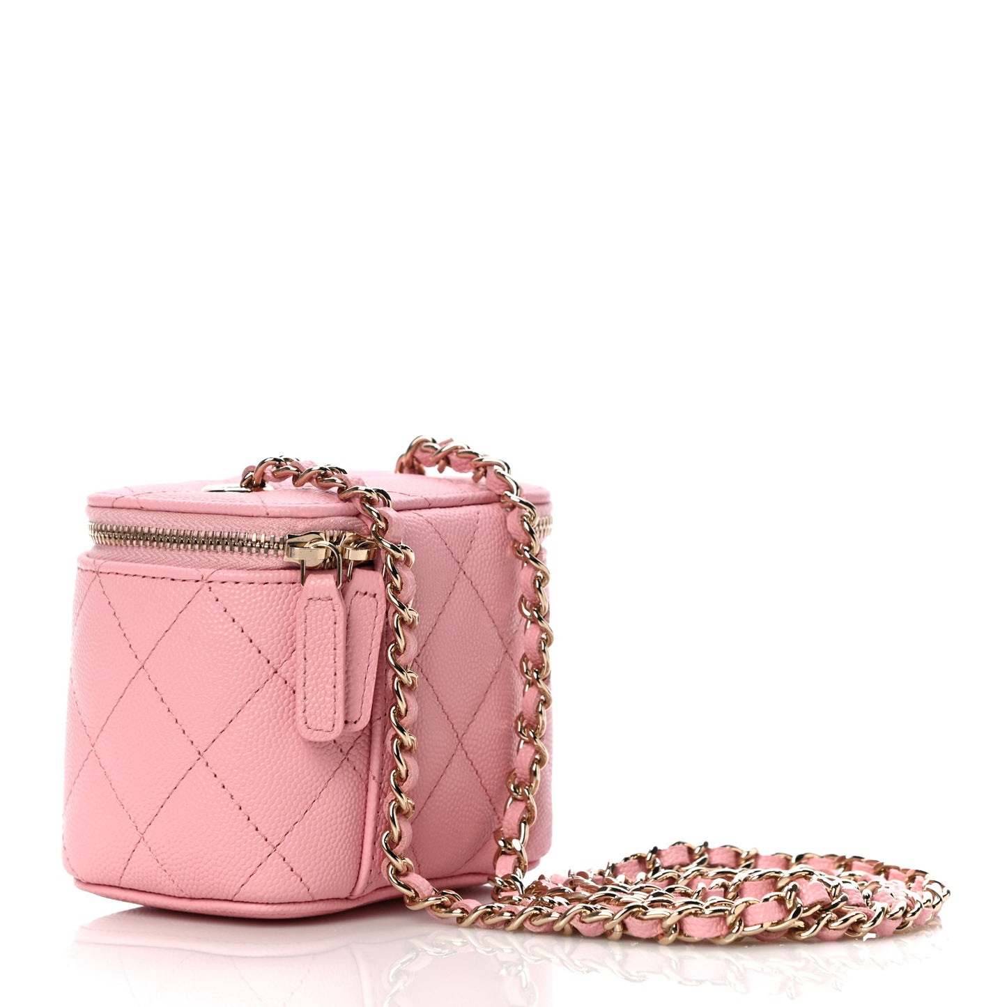 Caviar Quilted Mini Vanity Case With Chain Pink