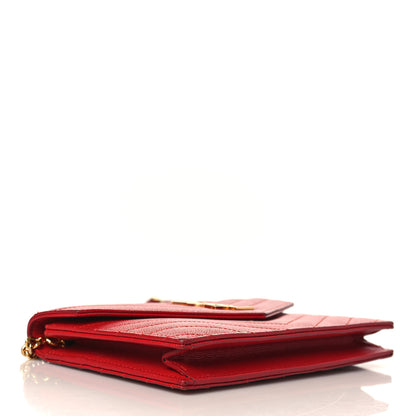 Saint Laurent Grain De Poudre Matelasse Chevron Monogram Envelope Chain Wallet Red 4 of 9