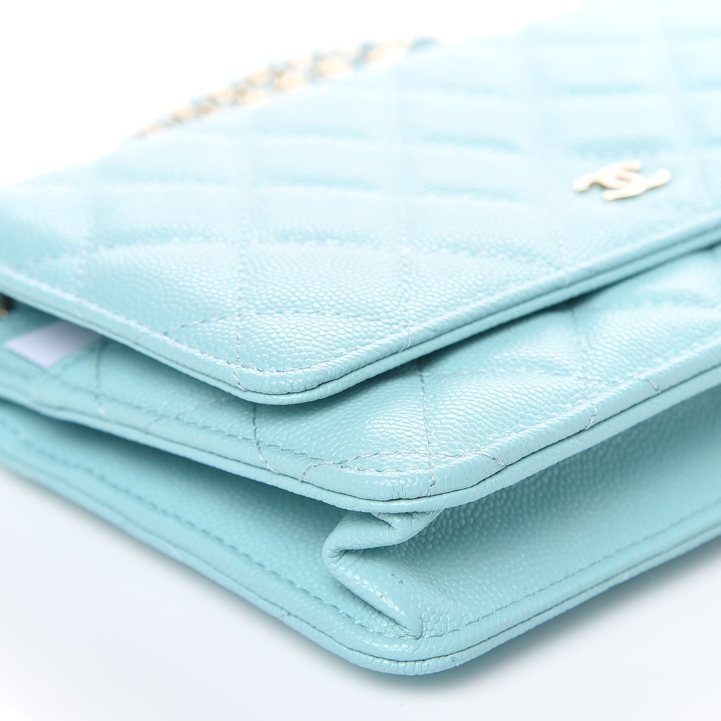 Caviar Quilted Wallet On Chain WOC Light Blue