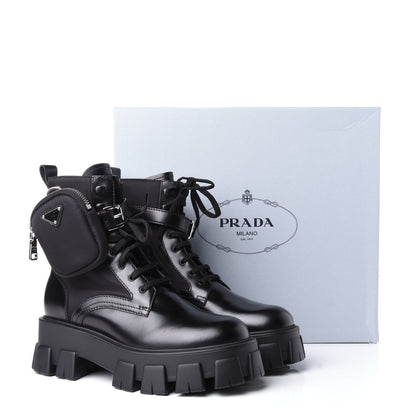 Prada Spazzolato Rois Nylon Metal Triangle Logo Monolith Pouch Pocket 55mm Boots 39 Black 11 of 11