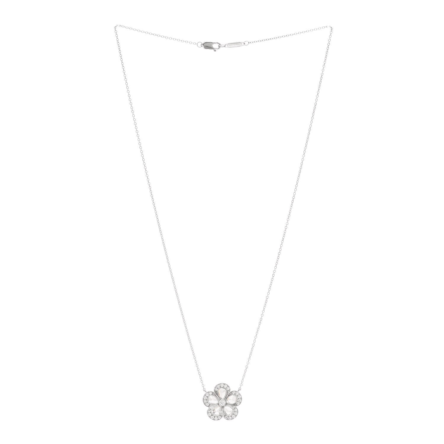 Tiffany Platinum Diamond Enchant Garden Rose Cut Flower Pendant Necklace 3 of 5