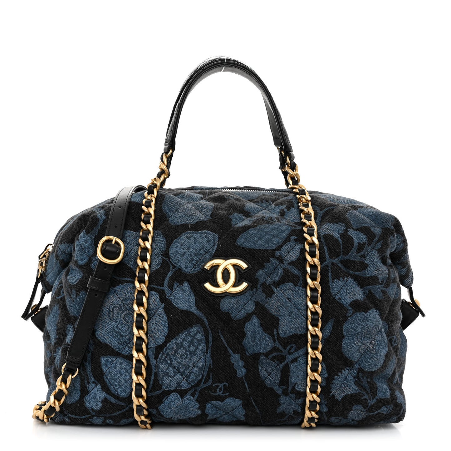 Denim Printed Destination Chenonceau Shoulder Bag Blue Black