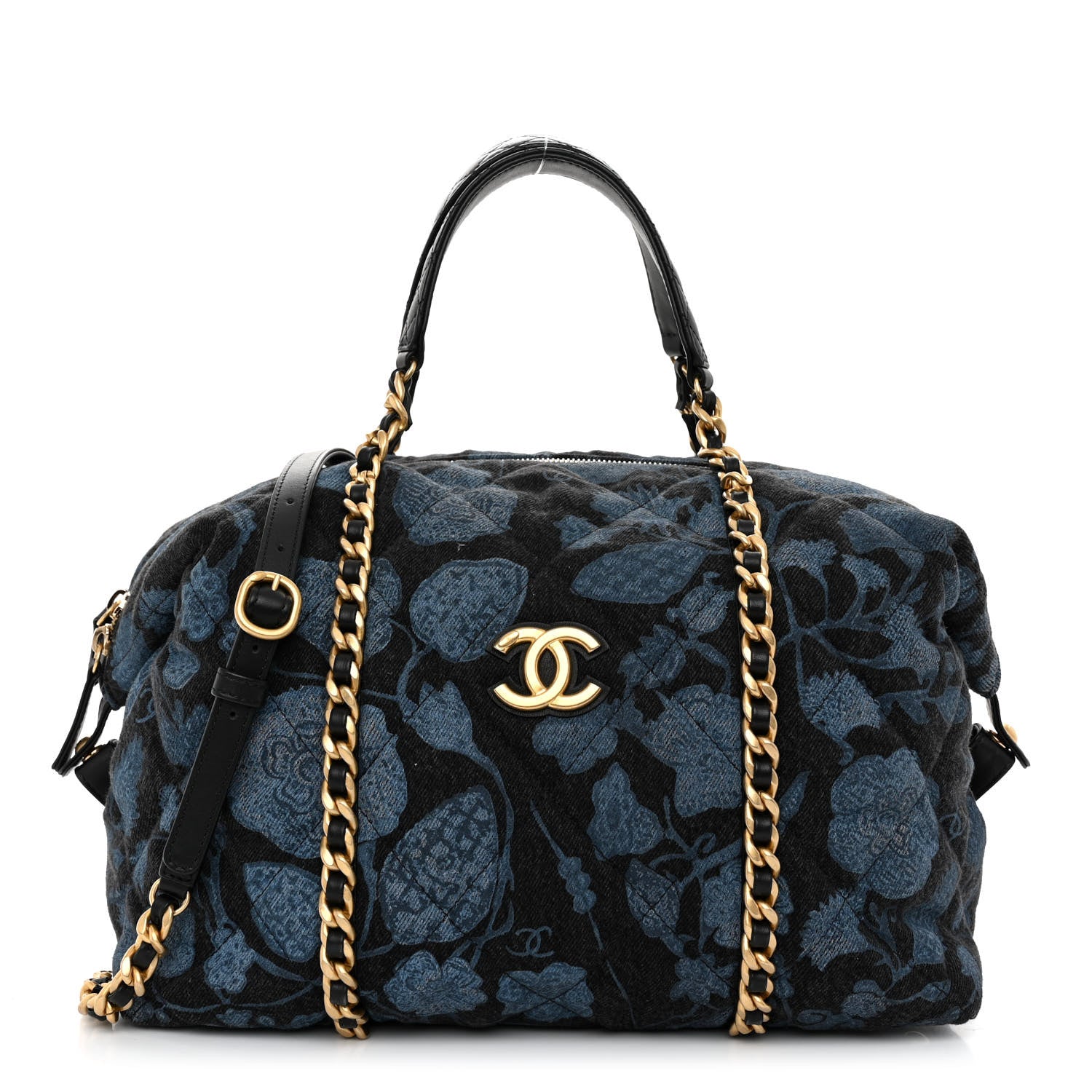 Chanel Denim Printed Destination Chenonceau Shoulder Bag Blue Black 1 of 10