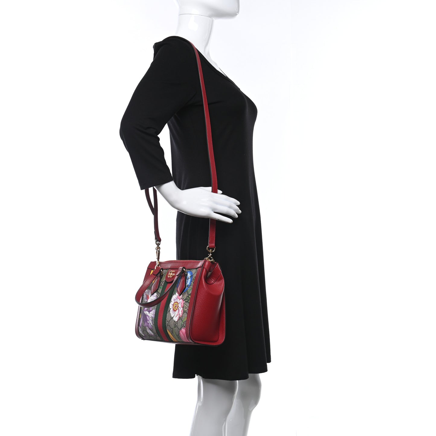 GG Supreme Monogram Flora Web Small Ophidia Tote Bag Red