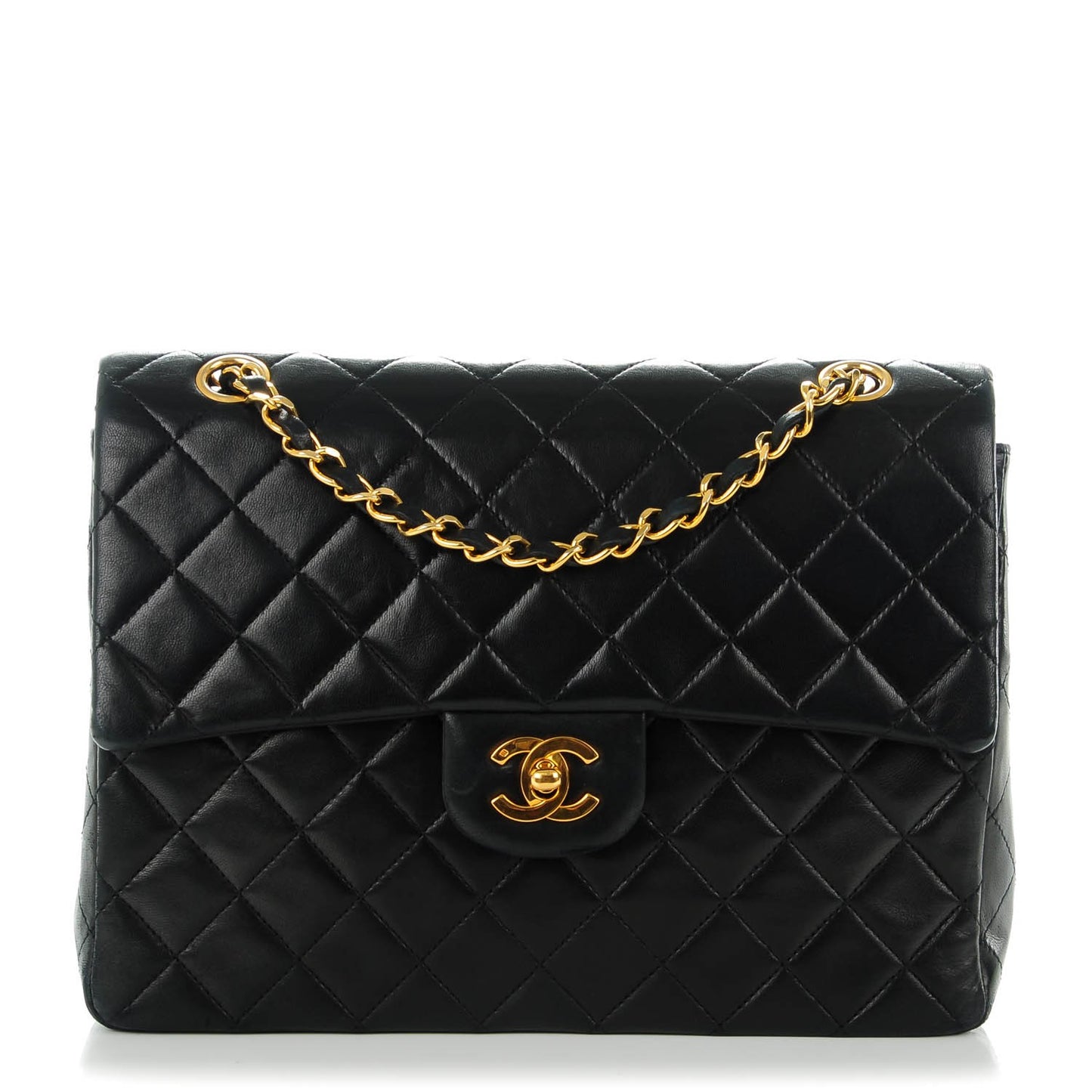 Lambskin Quilted Medium Double Flap Black