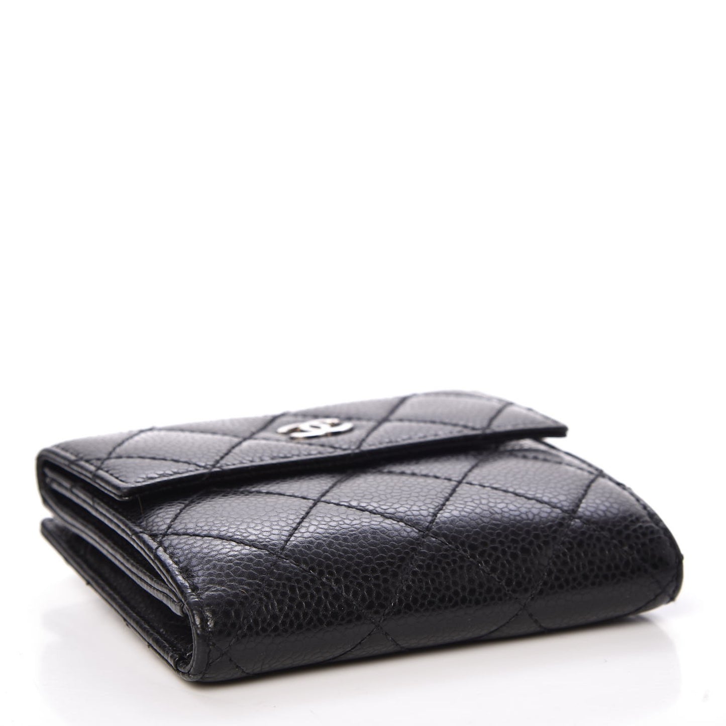 Caviar Quilted Compact French Flap Wallet Black