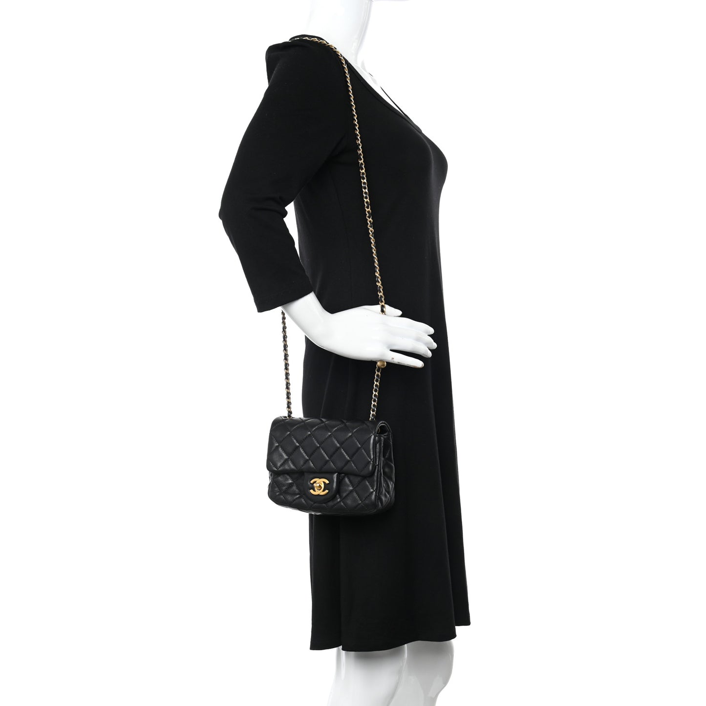 Lambskin Quilted Mini Pearl Crush Flap Black