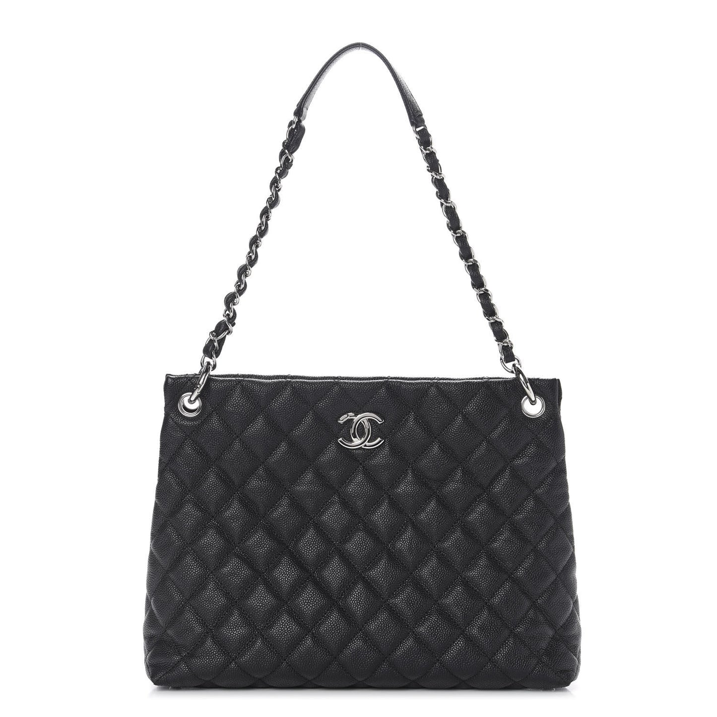 Caviar Quilted CC Shopping Tote Black