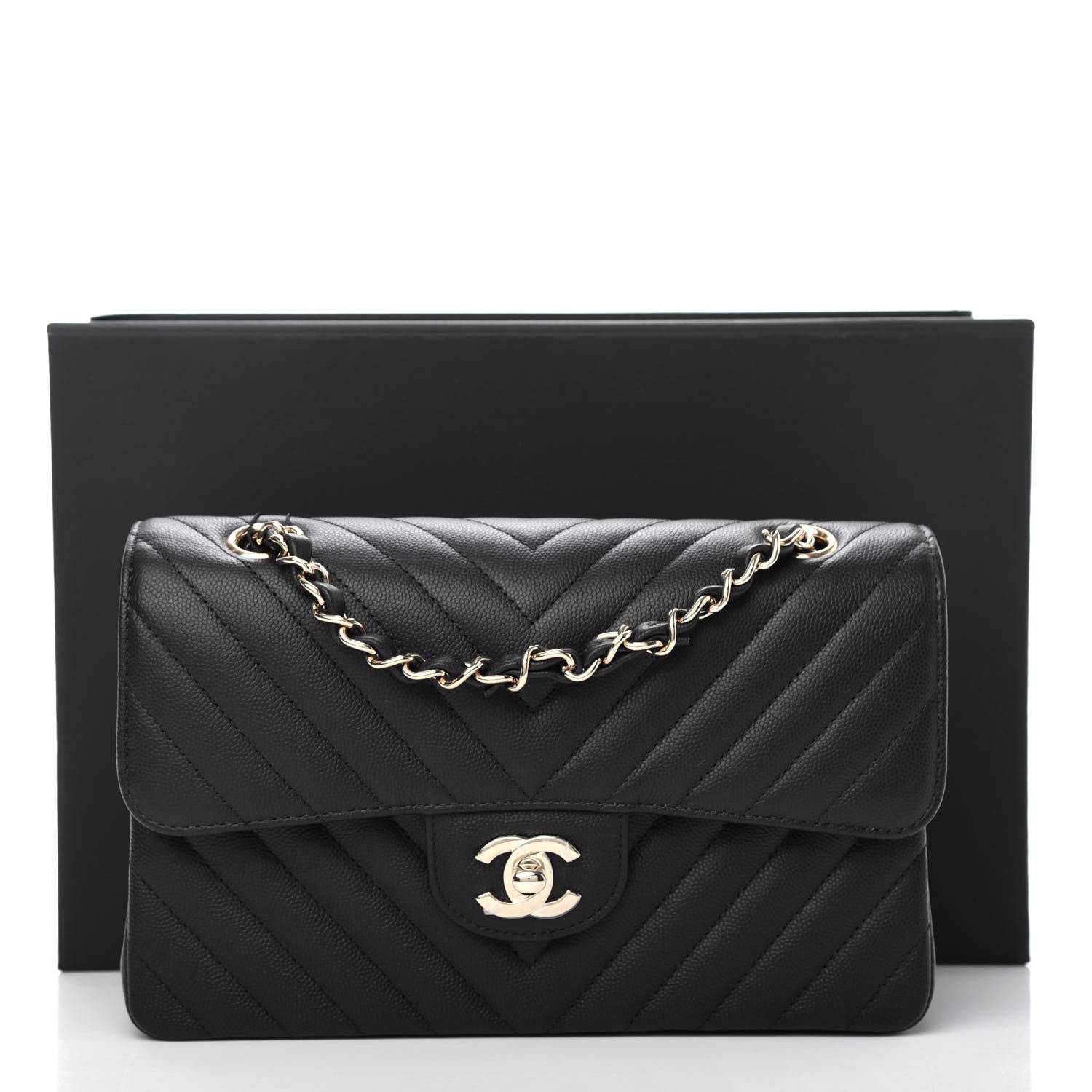 Chanel Caviar Chevron Quilted Small Double Flap Black 10 of 10