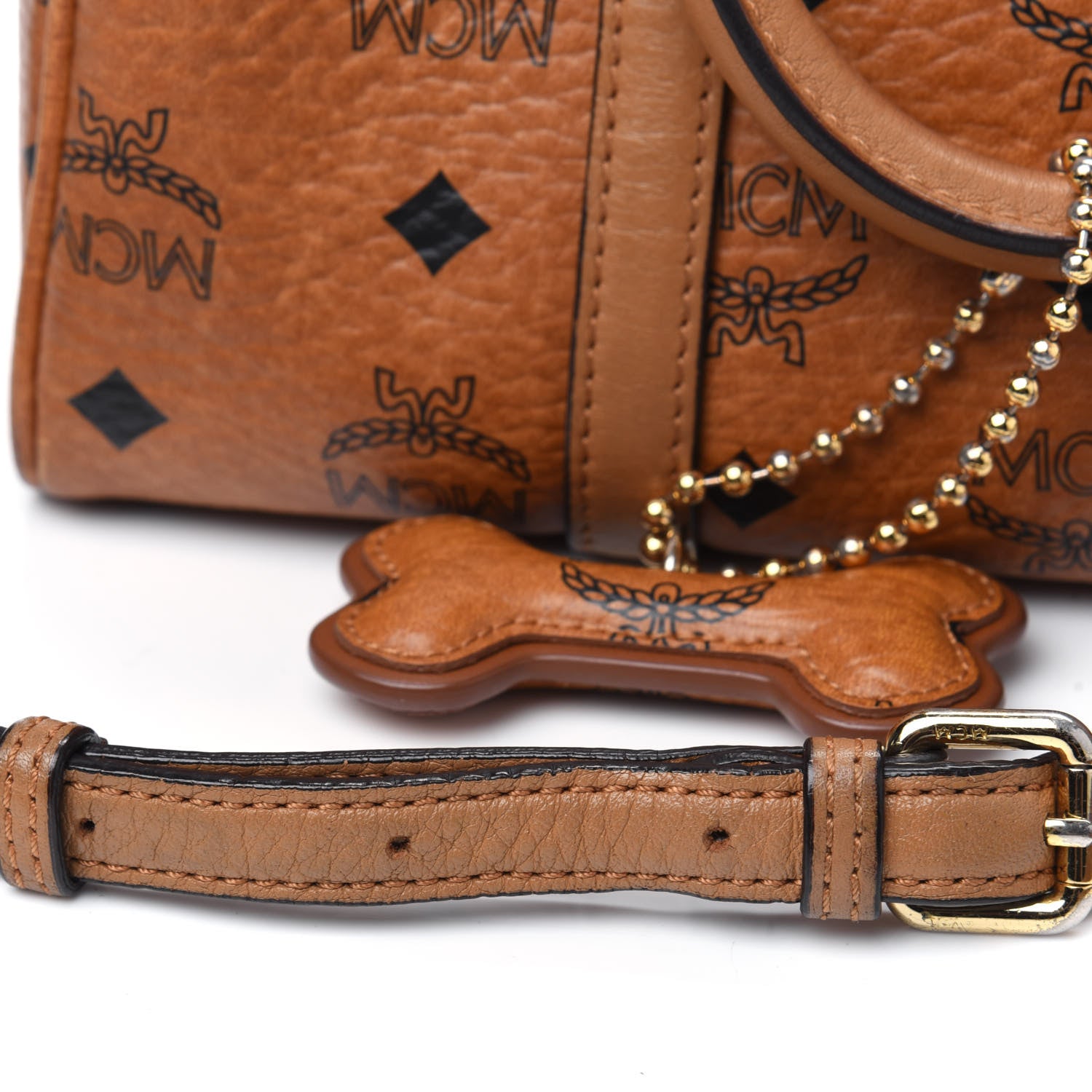 MCM Visetos Dog Bone Boston Bag Cognac 24 of 27