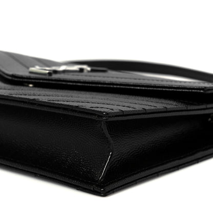 Saint Laurent Grain De Poudre Matelasse Chevron Monogram Envelope Chain Wallet Black 10 of 12