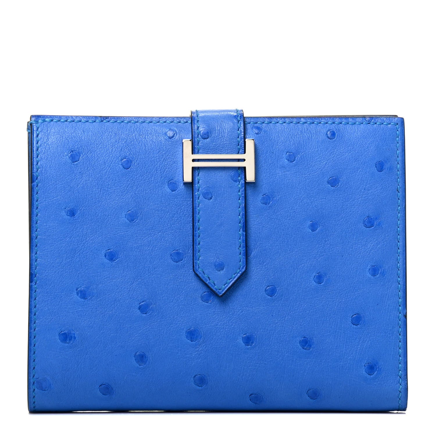 Hermes Ostrich Bearn Compact Wallet Bleuet 1 of 7
