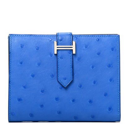 Hermes Ostrich Bearn Compact Wallet Bleuet 1 of 7